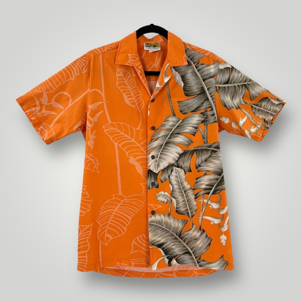 Winnie Fashion Hawaiian Shirt Mens Small Leaf Print Aloha Button Up USA Hawaii